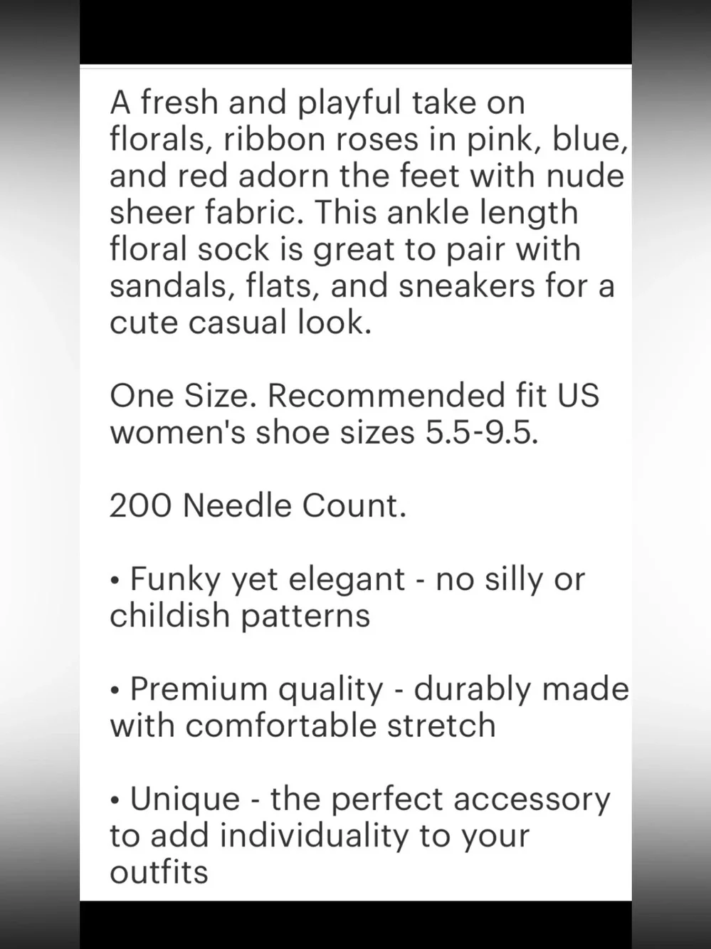 Sock Candy Ribbon Roses Sheer Ankle Sock. Price Firm.